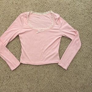 Pink, lightly Ribbed Long Sleeve Shirt